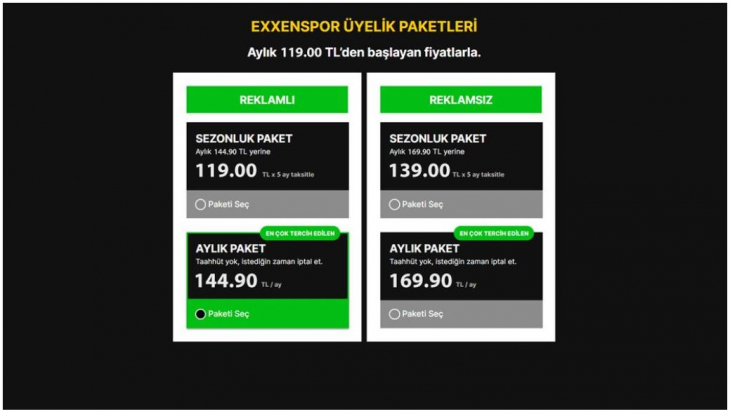 Exxen ve Exxenspor fiyatları zamlandı